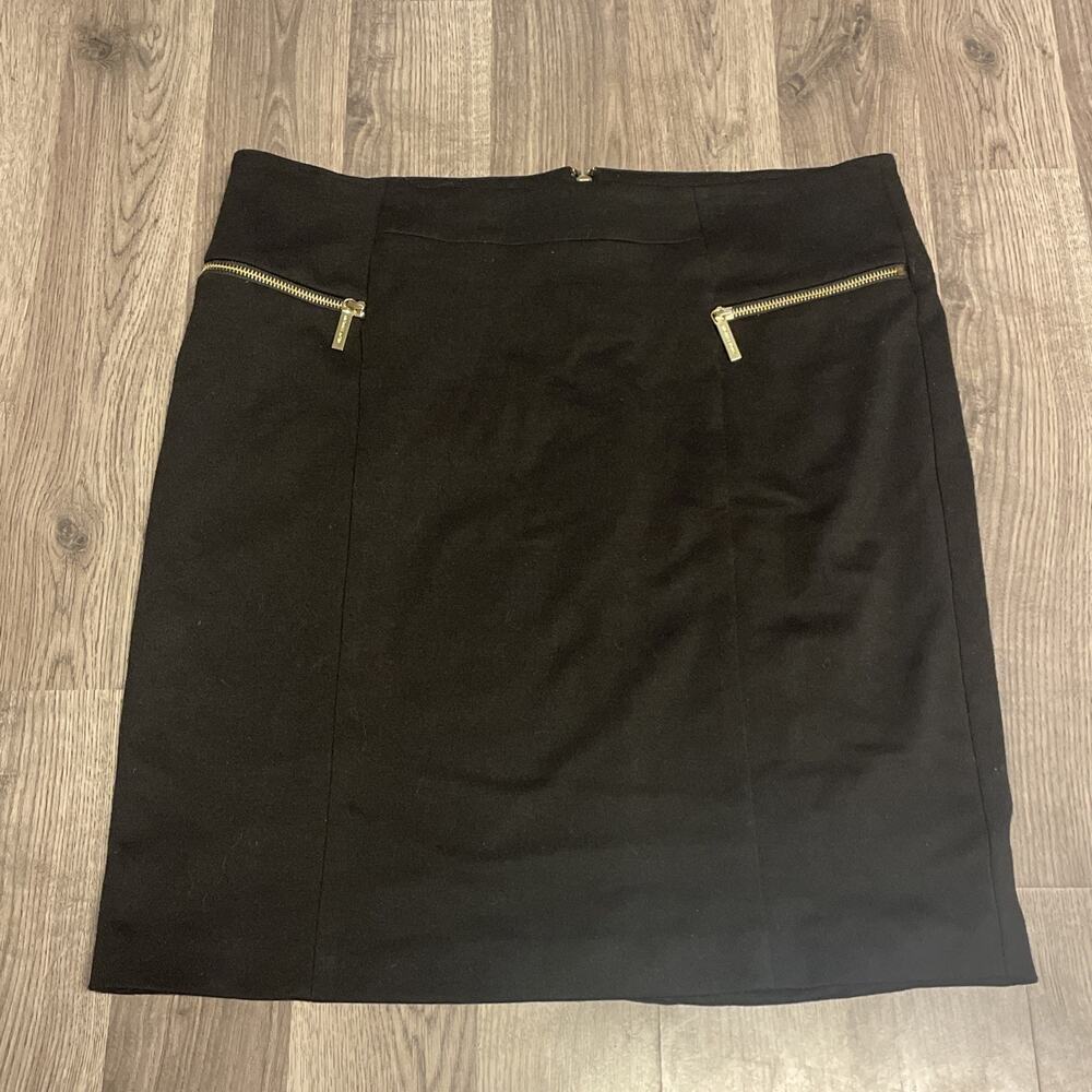 Michael Kors Sz 14 Black Knit Pencil Skirt Gold Tone Zippers Accent